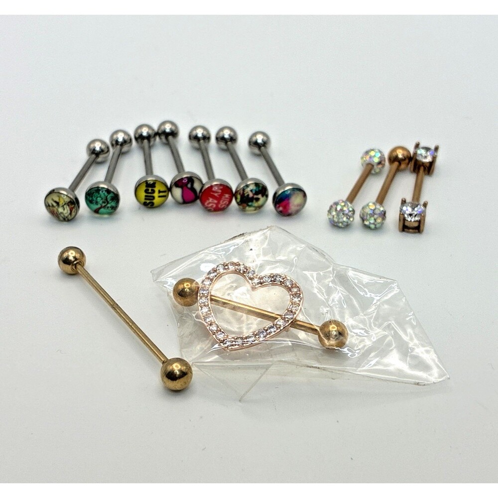 Assorted Body Piercing Jewelry Lot 12 Pc Barbells Bars Mixed Sizes Metals Goth